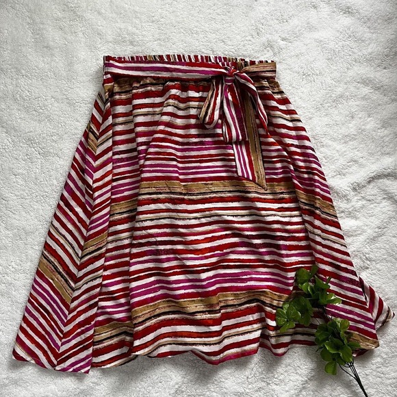 Cupio Blush Women Red and Fucsia Sz L Pull‎ On Elastic Waist Striped Midi Skirt - Picture 1 of 9
